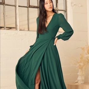 Lulu’s My Whole Heart Emerald Green Long Sleeve Wrap Dress